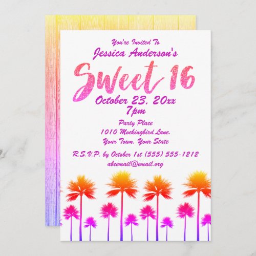 Tropical Beach Palm Trees Sweet Sixteen Invitation