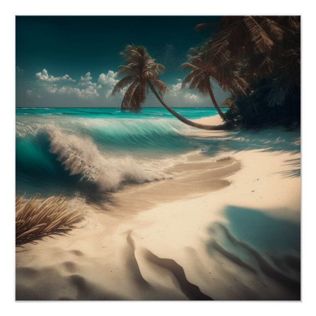 Tropical Beach Palm Trees Turquoise Water Poster (Front)