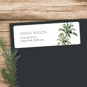 Tropical Beach Palm Trees Watercolor Address Label