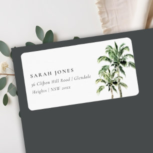 Tropical Beach Palm Trees Watercolor Address Label
