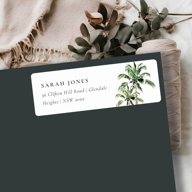 Tropical Beach Palm Trees Watercolor Address Label (Creator Uploaded)