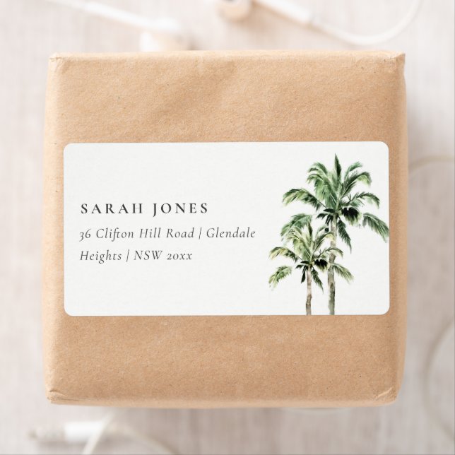 Tropical Beach Palm Trees Watercolor Address Label (Insitu)