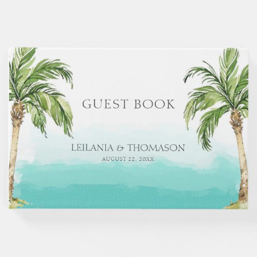 Tropical Beach Palm Trees Watercolor Wedding Guest Book