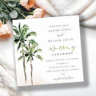Tropical Beach Palm Trees Watercolor Wedding Invitation