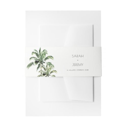 Tropical Beach Palm Trees Watercolor Wedding Invitation Belly Band
