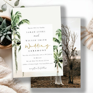 Tropical Beach Palm Trees Watercolor Wedding Photo Invitation