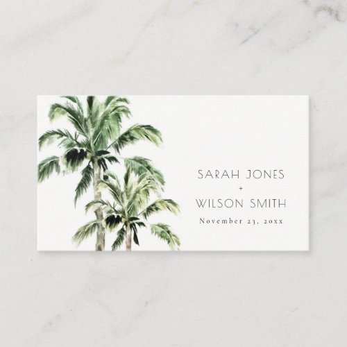Tropical Beach Palm Trees Watercolor Wedding Place Place Card