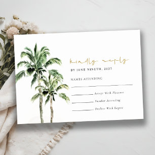 Tropical Beach Palm Trees Watercolor Wedding Rsvp Card