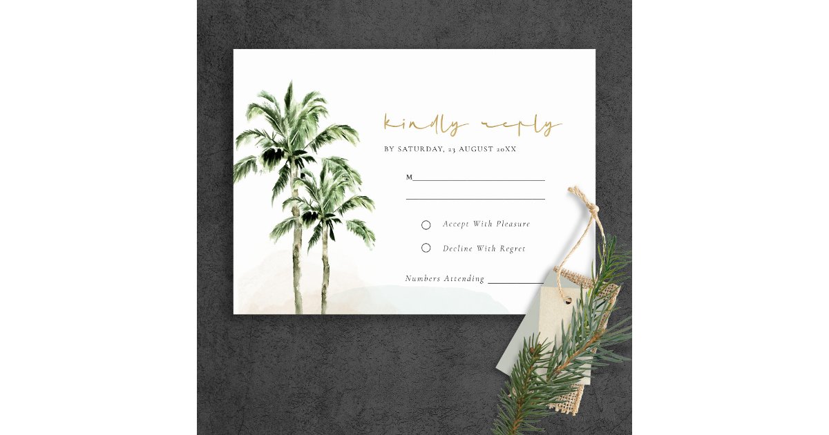 Tropical Beach Palm Trees Watercolor Wedding Rsvp Enclosure Card | Zazzle