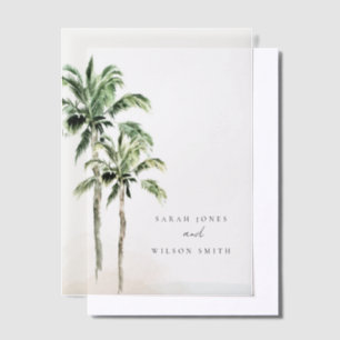 Tropical Beach Palm Trees Watercolor Wedding Vellum Invitations