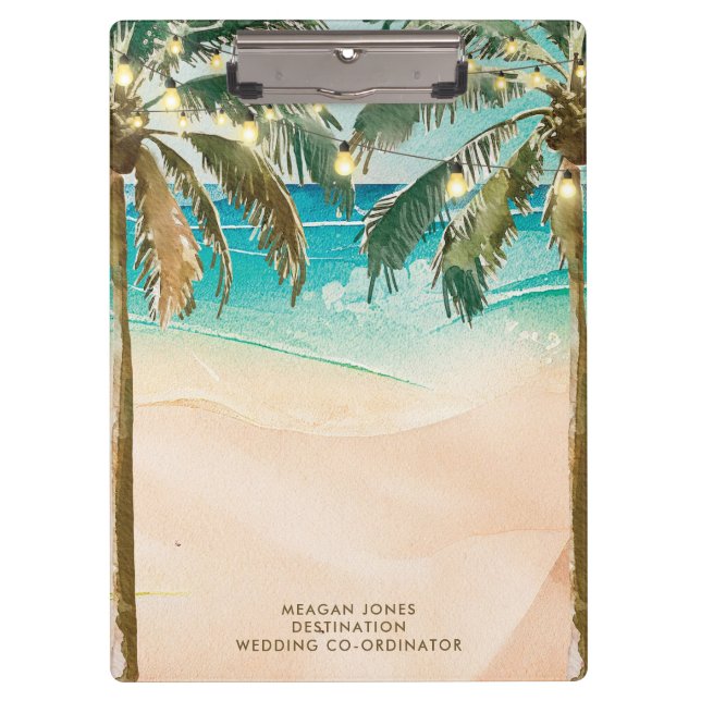 tropical beach palm trees wedding coordinator clipboard (Front)