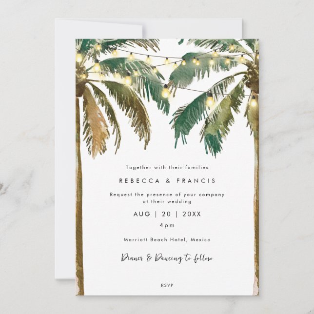 tropical beach palm trees wedding invitation (Front)
