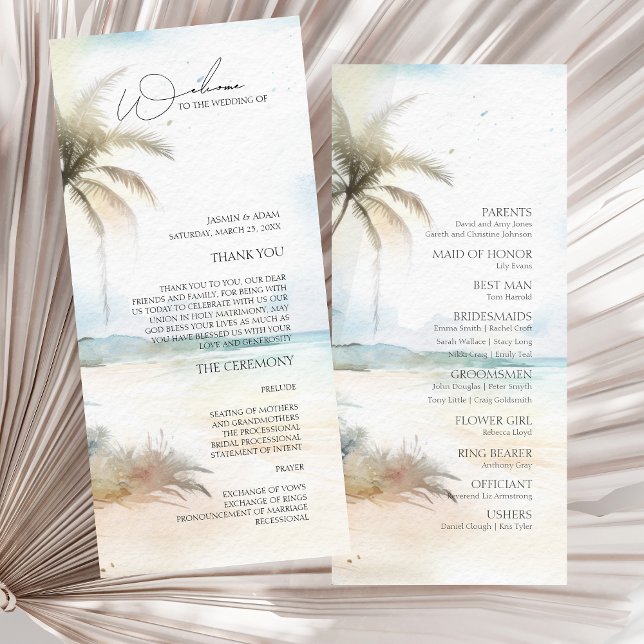 Tropical Beach Palm Trees Wedding Program  (Tropical Beach Palm Trees Wedding Program)