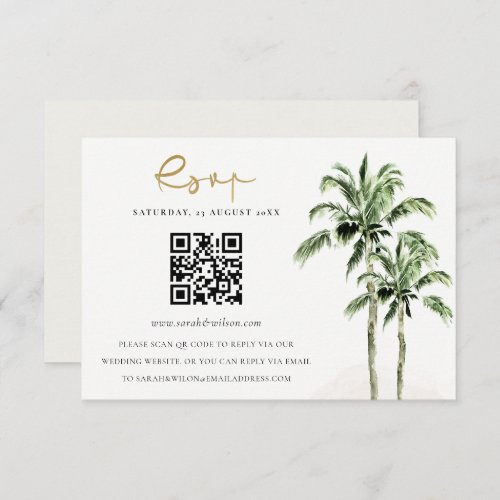 Tropical Beach Palm Trees Wedding QR Code RSVP Enclosure Card