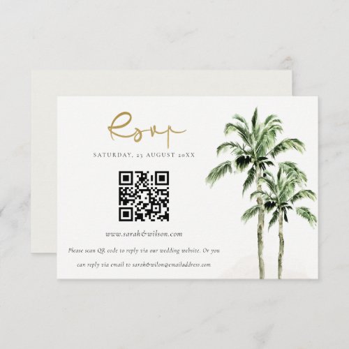 Tropical Beach Palm Trees Wedding QR Code RSVP Enclosure Card