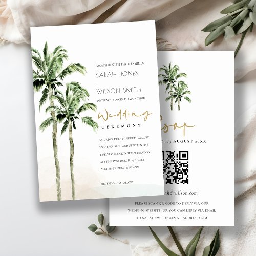 Tropical Beach Palm Trees Wedding QR Code RSVP Invitation