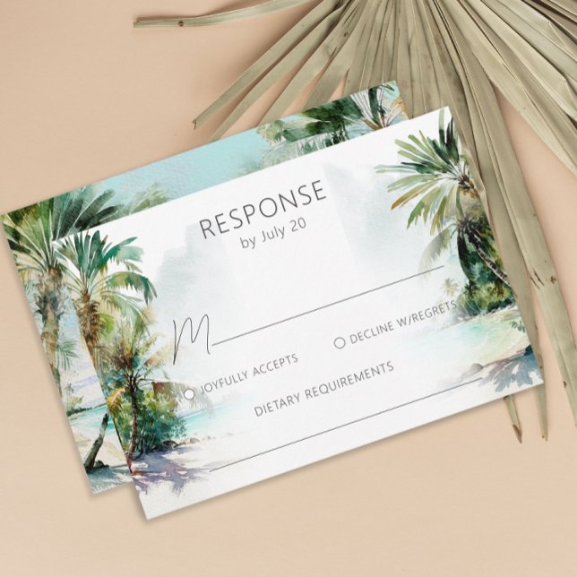 Tropical Beach Palm Trees Wedding RSVP Card (Creator Uploaded)