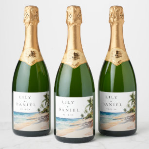 Tropical Beach Palm Trees Wedding Sparkling Wine Label