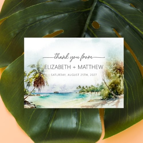Tropical Beach Palm Trees Wedding Thank You Card