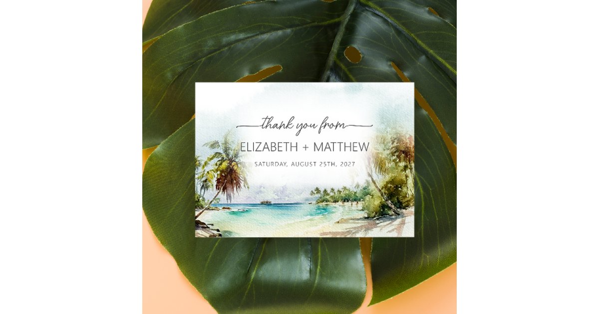 Tropical Beach Palm Trees Wedding Thank You Card | Zazzle