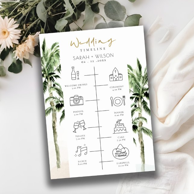 Tropical Beach Palm Trees Wedding Timeline Program (Creator Uploaded)