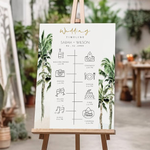 Tropical Beach Palm Trees Wedding Timeline Program Foam Board