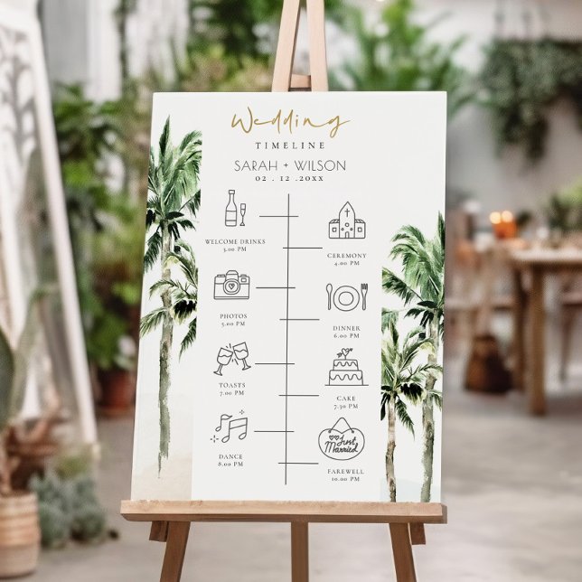 Tropical Beach Palm Trees Wedding Timeline Program Foam Board (Creator Uploaded)