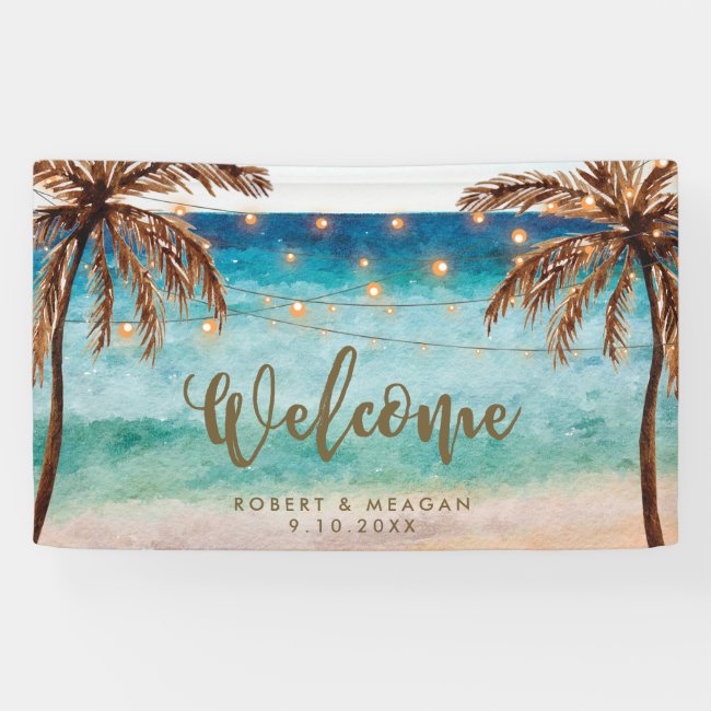 tropical beach palm trees wedding welcome banner