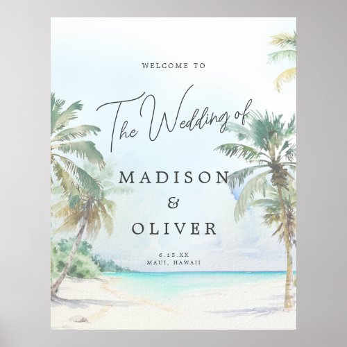 Tropical Beach Palm Trees Wedding Welcome Sign