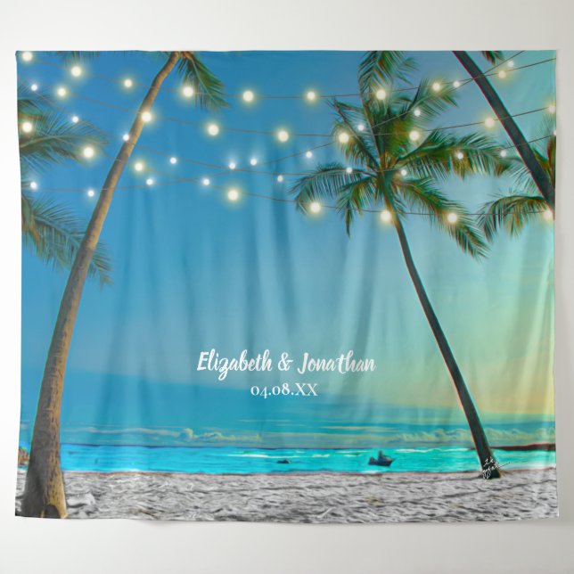 Tropical Beach Palm Wedding Photo Booth Backdrop (Front (Horizontal))