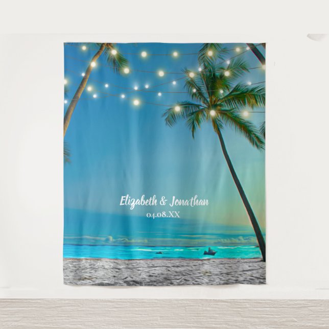 Tropical Beach Palm Wedding Photo Booth Backdrop (Front)