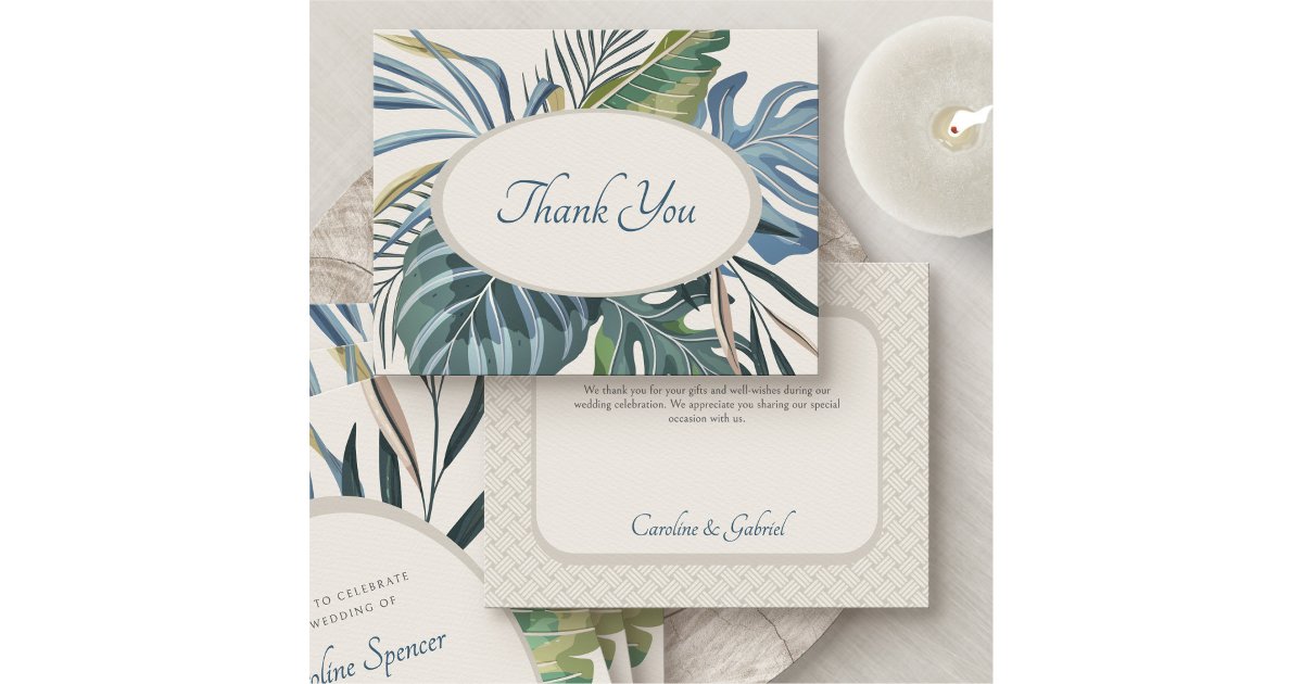 Tropical Beach Palm Wedding Thank You Card | Zazzle