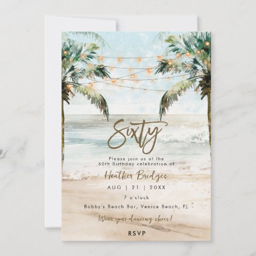 Tropical beach palms 60th birthday party invitation