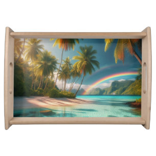 Tropical Beach Palms And Rainbow Serving Tray