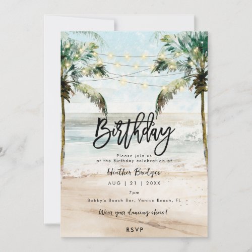 Tropical beach palms birthday party invitation