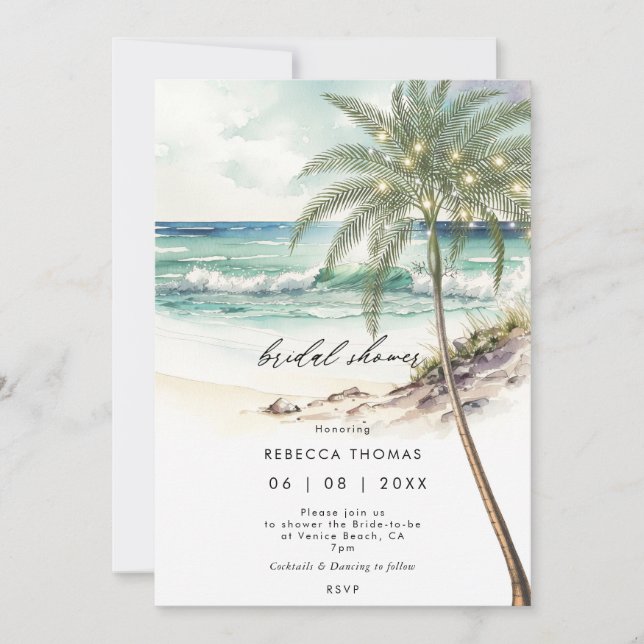 tropical beach palms bridal shower invitation (Front)