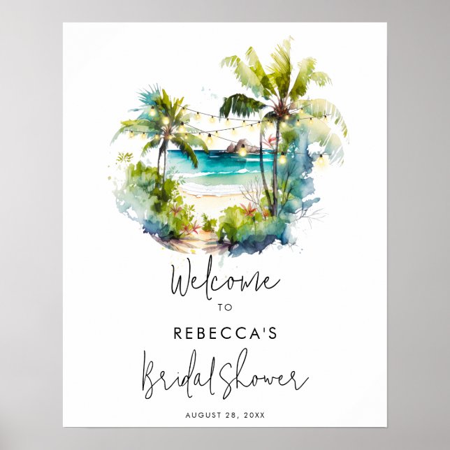 tropical beach palms bridal shower poster (Front)