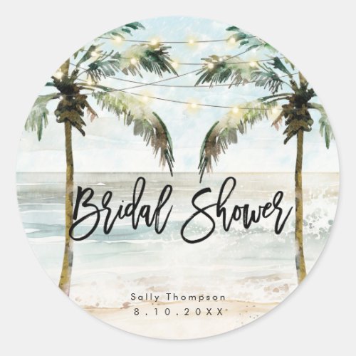 Tropical beach palms bridal shower sticker