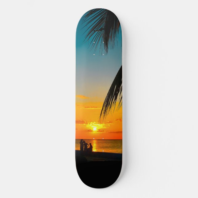 Tropical Beach Palms Colorful SUNSET Skateboard (Front)