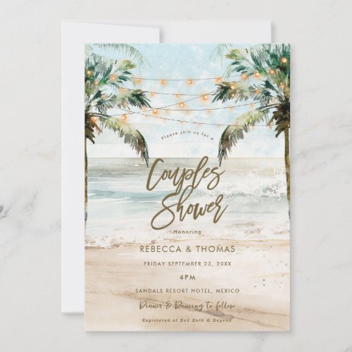 tropical beach palms couples shower invitation