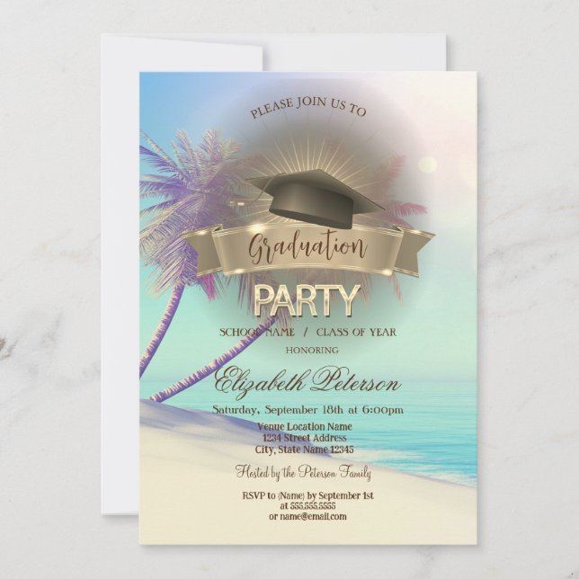 Tropical Beach Palms Graduation Invitation (Front)