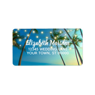 Tropical Beach Palms Lights RSVP Return Address Label