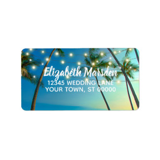Tropical Beach Palms Lights RSVP Return Address Label