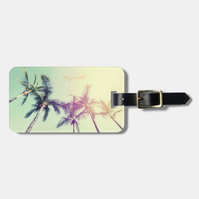 Tropical Beach, Palms - Personalized Luggage Tag (Front Horizontal)