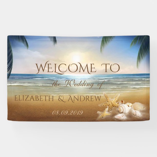 Tropical Beach,Palms, Seashells  Wedding Banner (Horizontal)