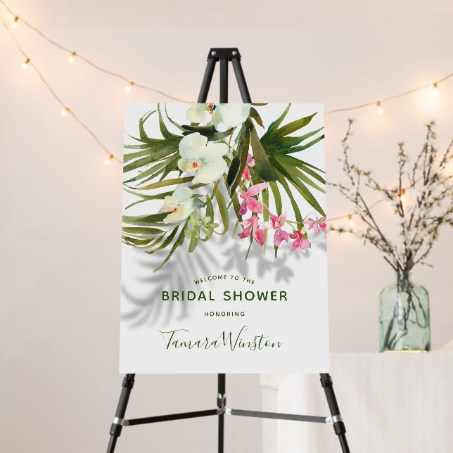 Tropical Beach Palms Shadows Pink Floral Shower Foam Board (In Situ (Stand))
