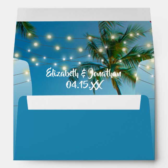 Tropical Beach Palms String Lights Return Address Envelope (Back (Bottom))