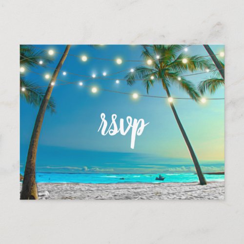 Tropical Beach Palms String Lights Return Address Invitation Postcard
