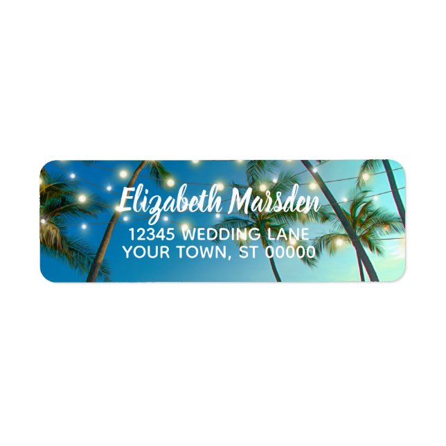 Tropical Beach Palms String Lights Return Address Label (Front)