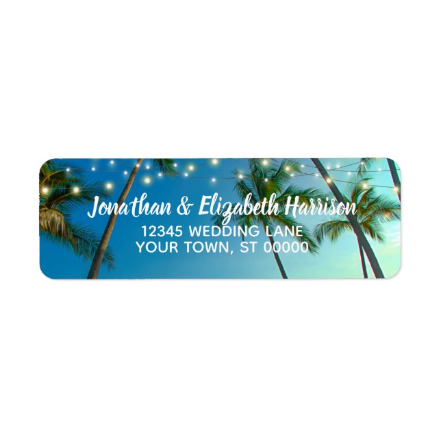 Tropical Beach Palms String Lights Return Address Label (Front)